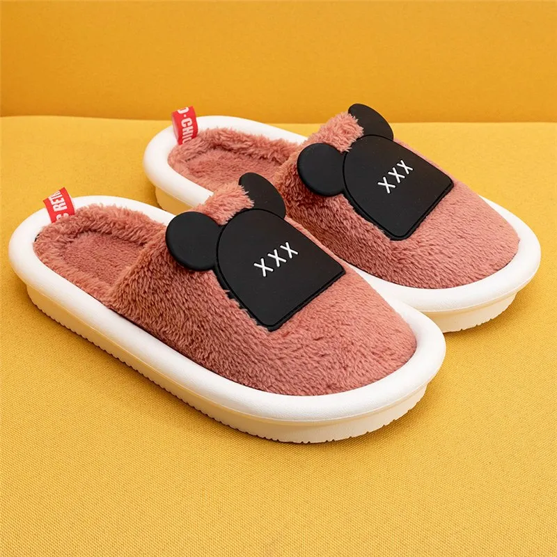 Purple Women Winter Home Slippers Cartoon Bear Shoes Soft Warm House Slippers Indoor Bedroom Slippers Couples Flurry Footwear