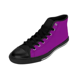 Purple Women's Running Shoes, Modern Solid Purple Color High Top Sneakers Running Shoes