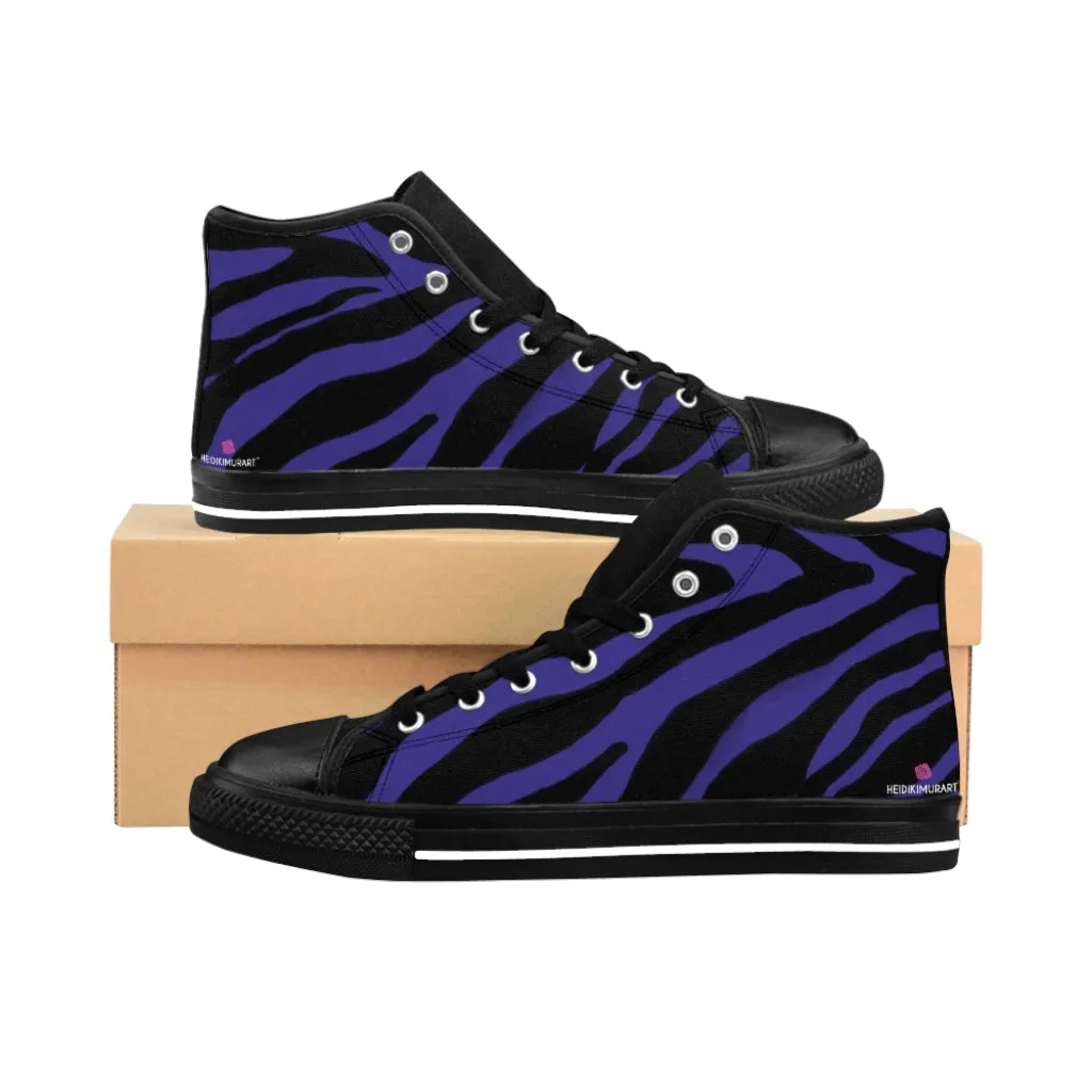 Purple Zebra Men's High Tops, Zebra Animal Print Best Men's Classic Sneakers Tennis Running Shoes