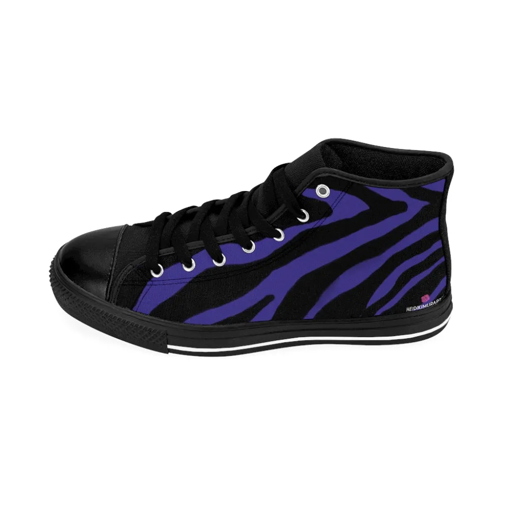 Purple Zebra Men's High Tops, Zebra Animal Print Best Men's Classic Sneakers Tennis Running Shoes