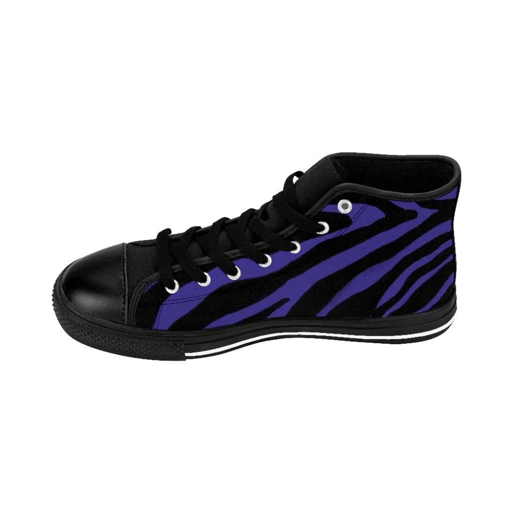 Purple Zebra Men's High Tops, Zebra Animal Print Best Men's Classic Sneakers Tennis Running Shoes