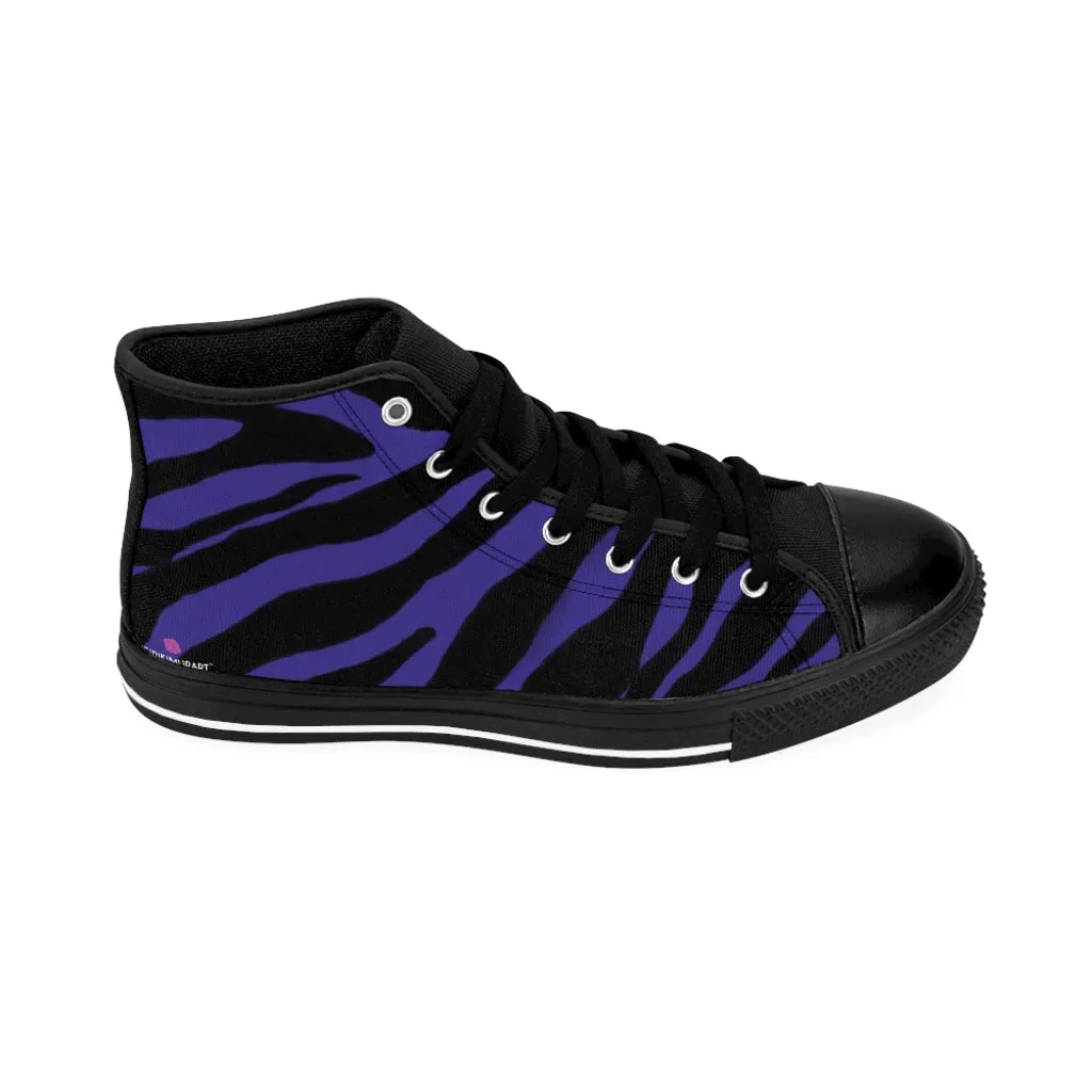 Purple Zebra Men's High Tops, Zebra Animal Print Best Men's Classic Sneakers Tennis Running Shoes