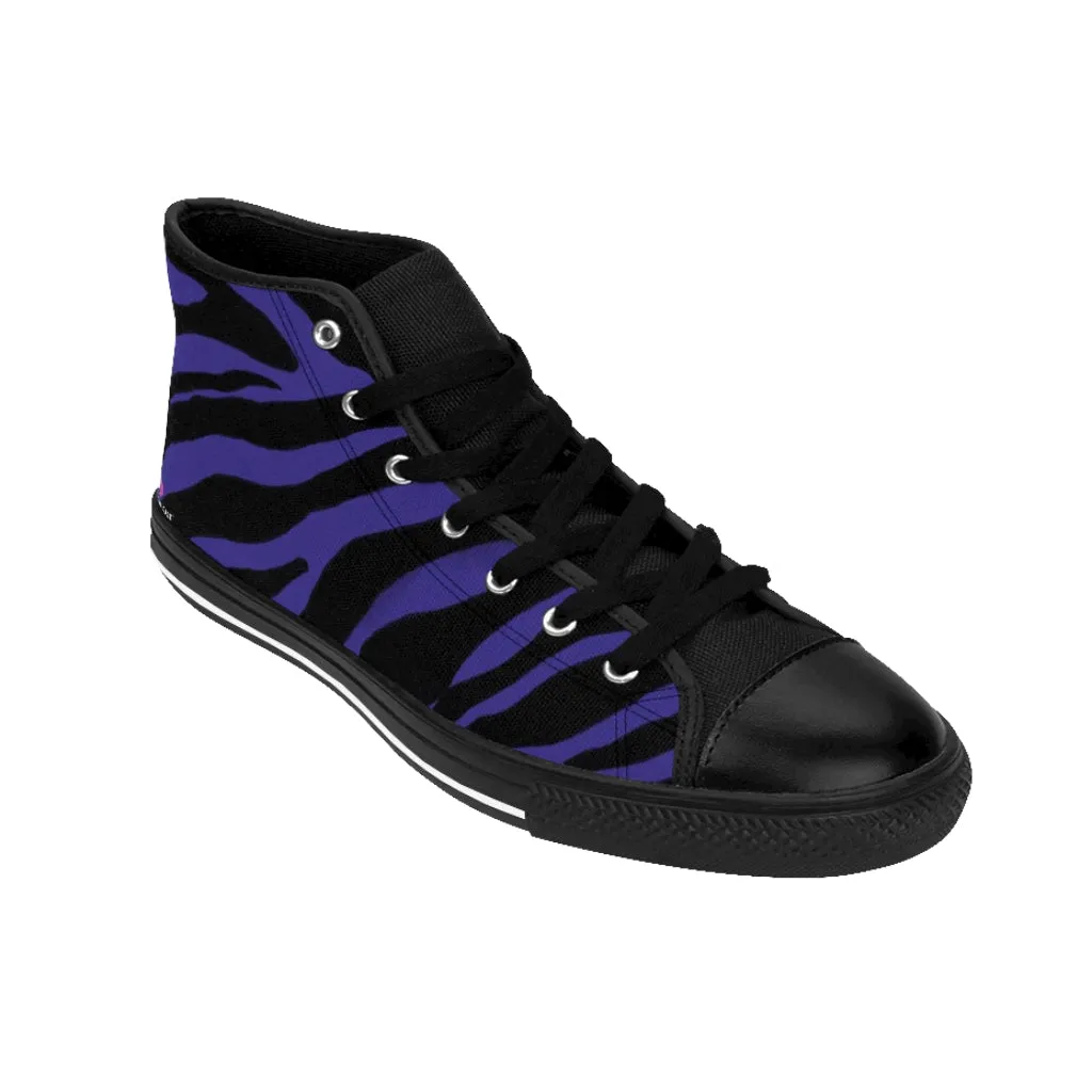 Purple Zebra Men's High Tops, Zebra Animal Print Best Men's Classic Sneakers Tennis Running Shoes