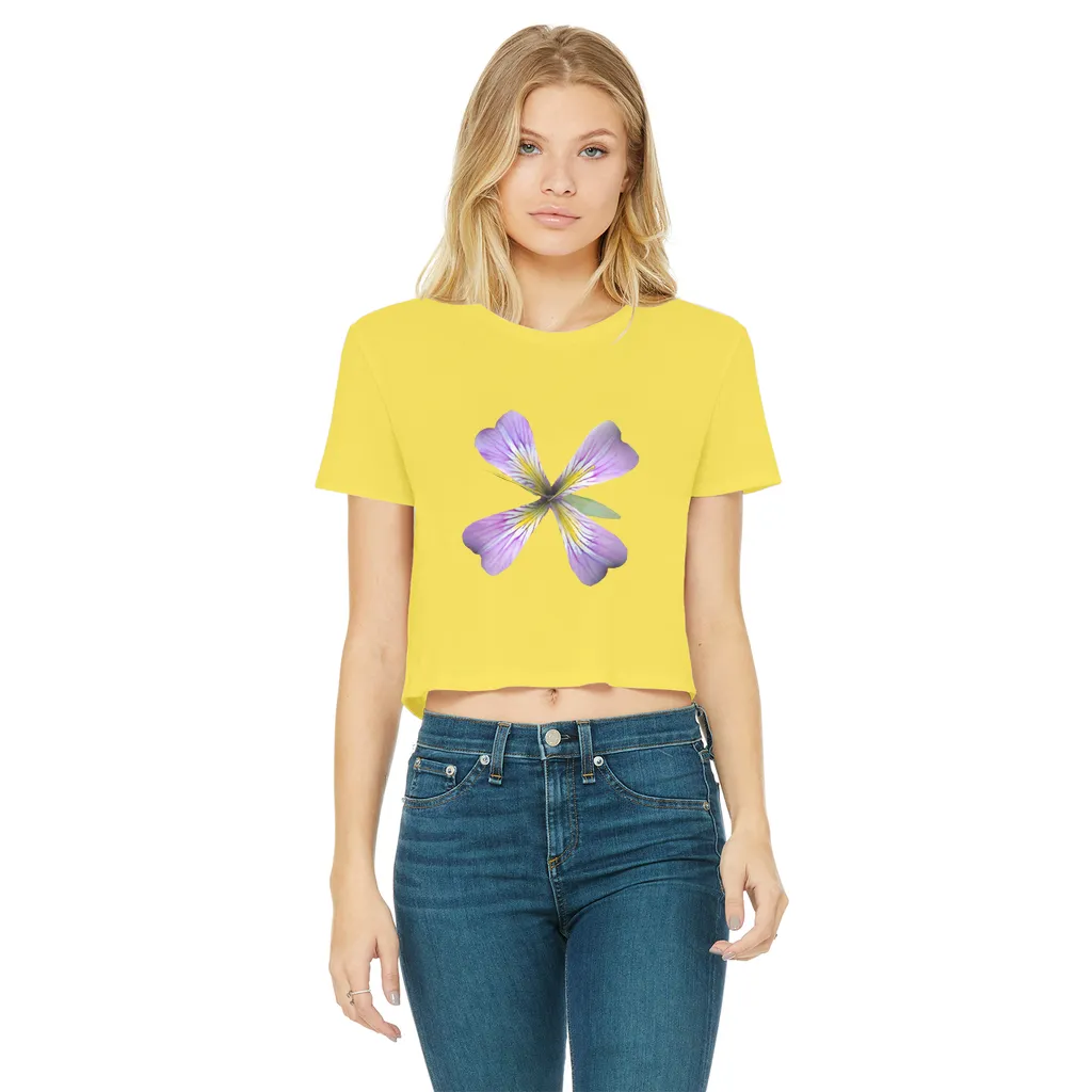 PurpleFlower3 Classic Women's Cropped Raw Edge T-Shirt