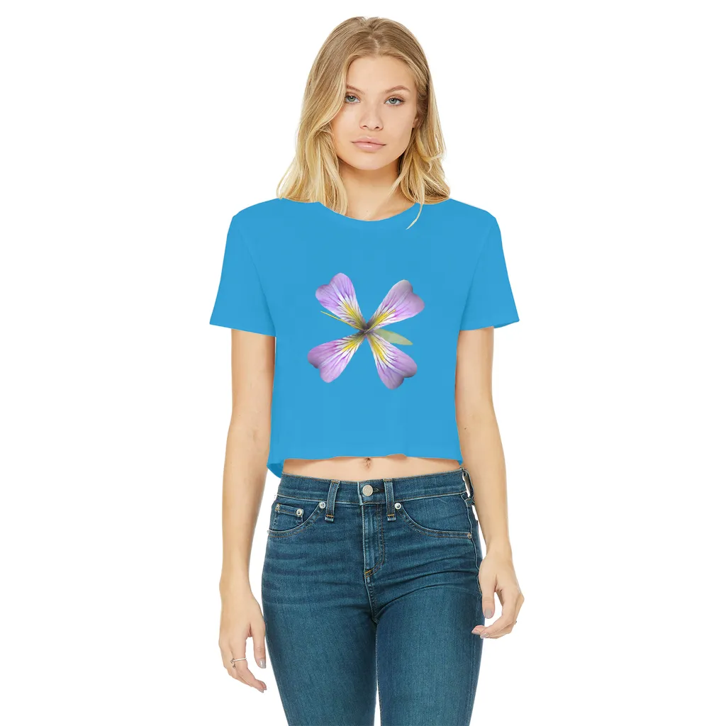 PurpleFlower3 Classic Women's Cropped Raw Edge T-Shirt