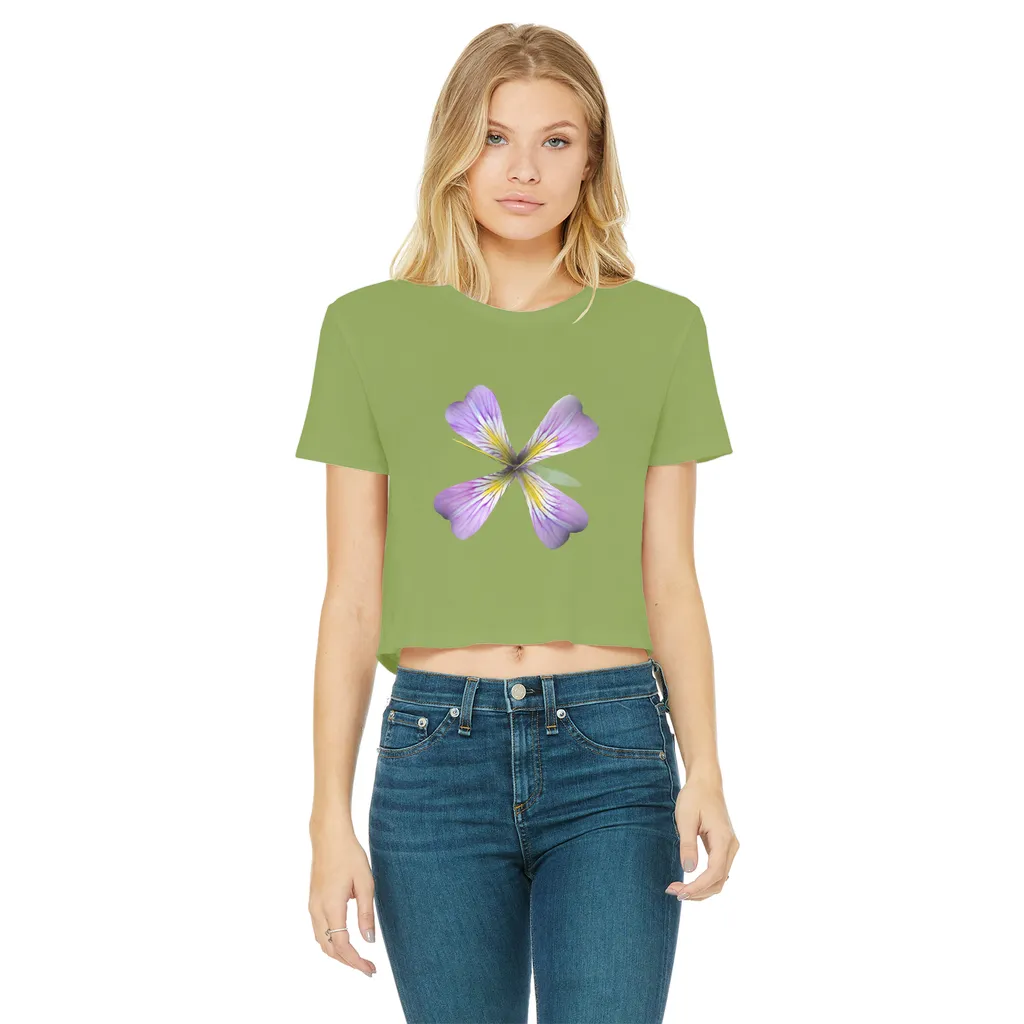 PurpleFlower3 Classic Women's Cropped Raw Edge T-Shirt