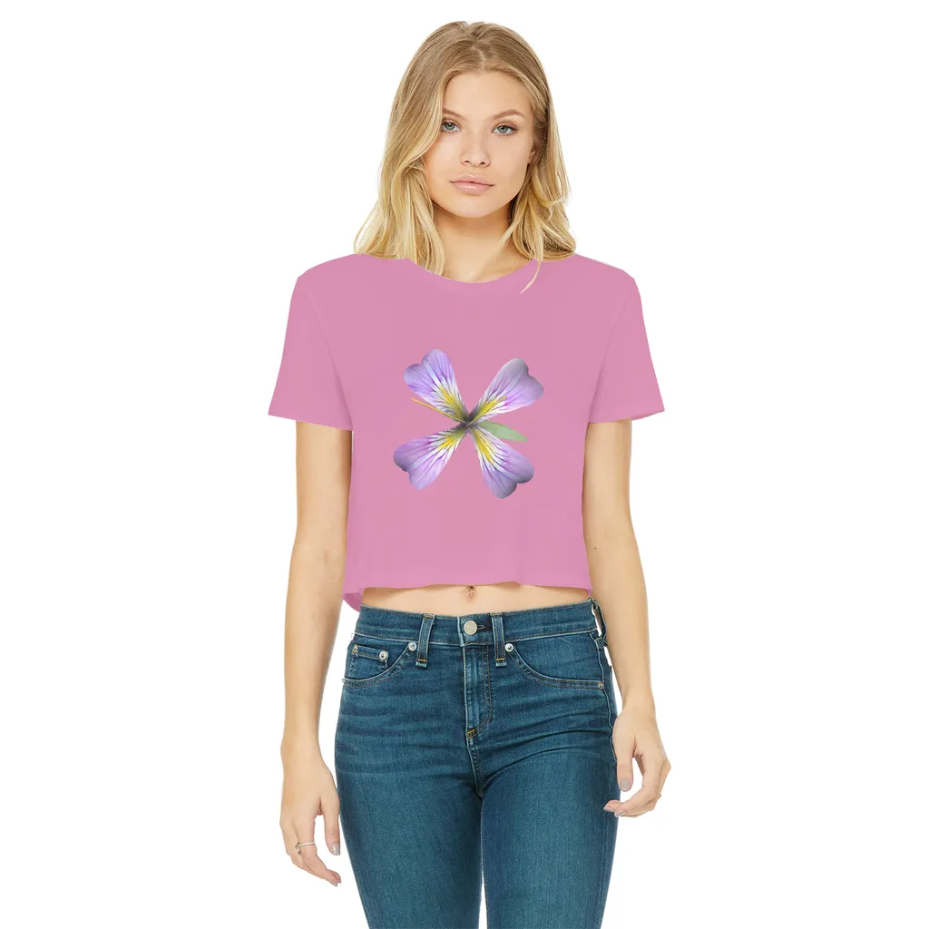 PurpleFlower3 Classic Women's Cropped Raw Edge T-Shirt