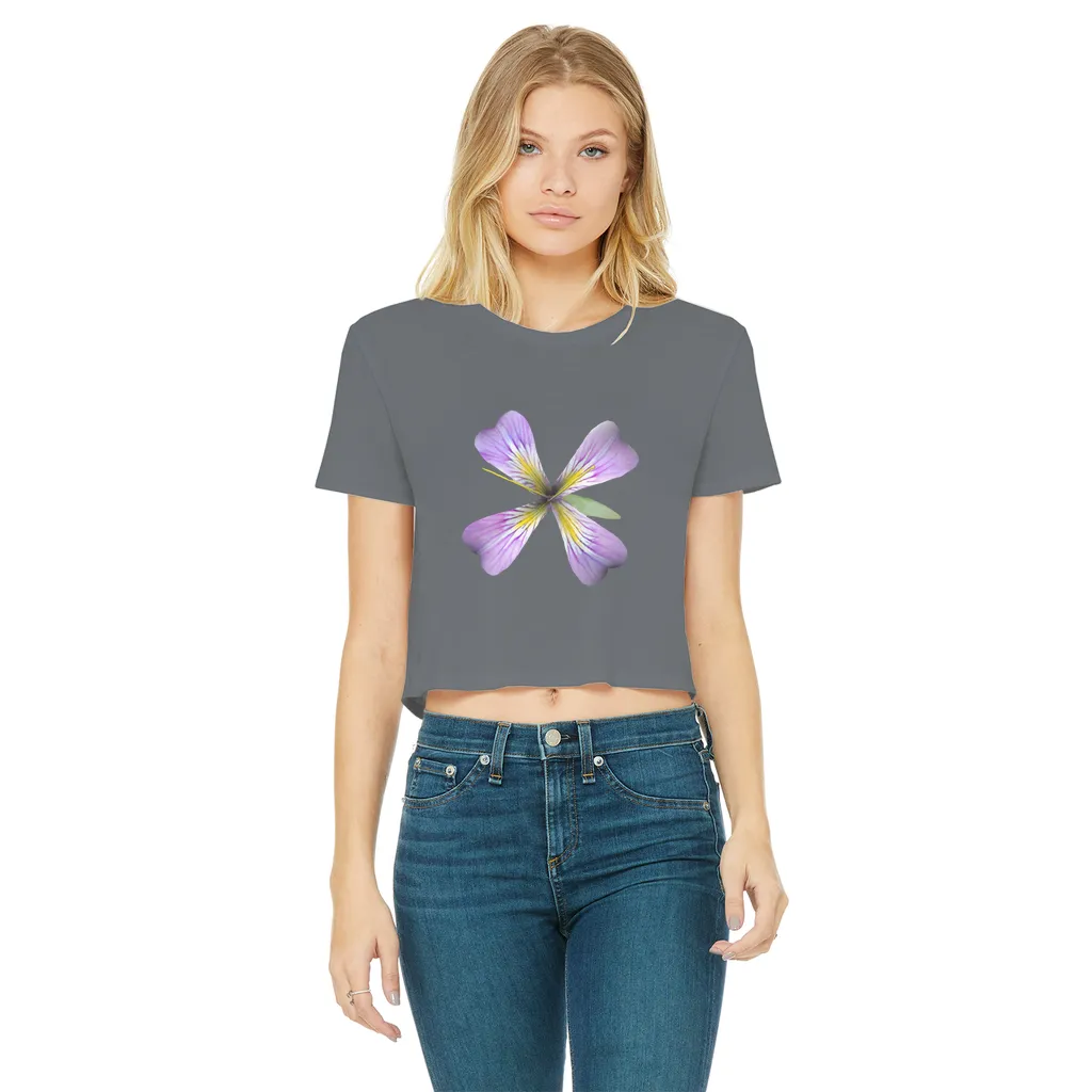 PurpleFlower3 Classic Women's Cropped Raw Edge T-Shirt