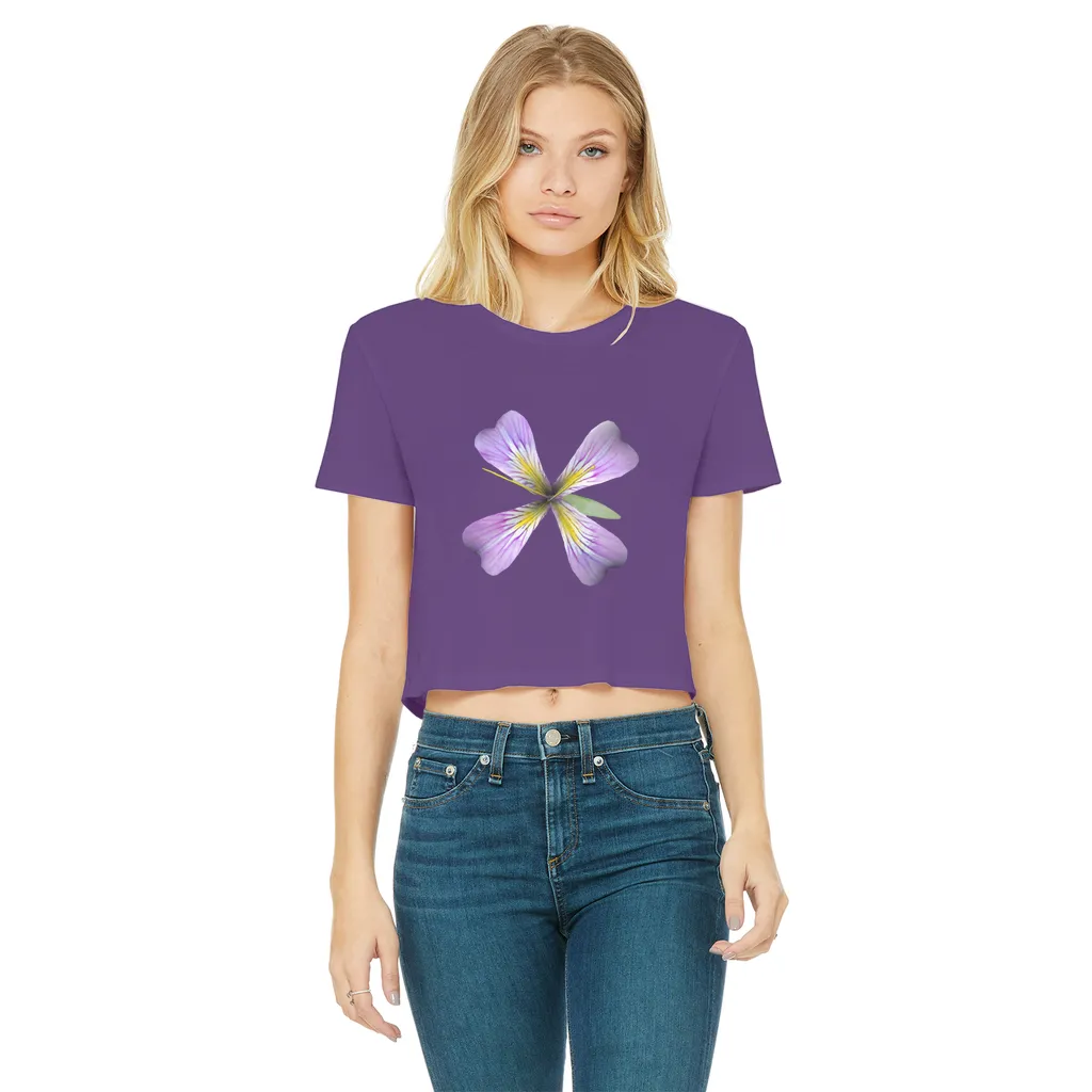 PurpleFlower3 Classic Women's Cropped Raw Edge T-Shirt