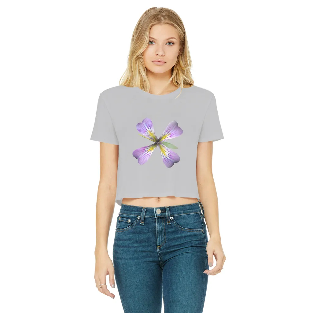 PurpleFlower3 Classic Women's Cropped Raw Edge T-Shirt