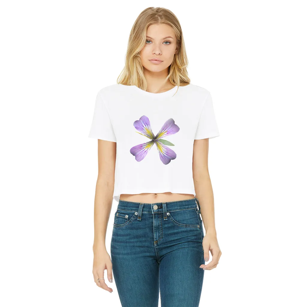 PurpleFlower3 Classic Women's Cropped Raw Edge T-Shirt