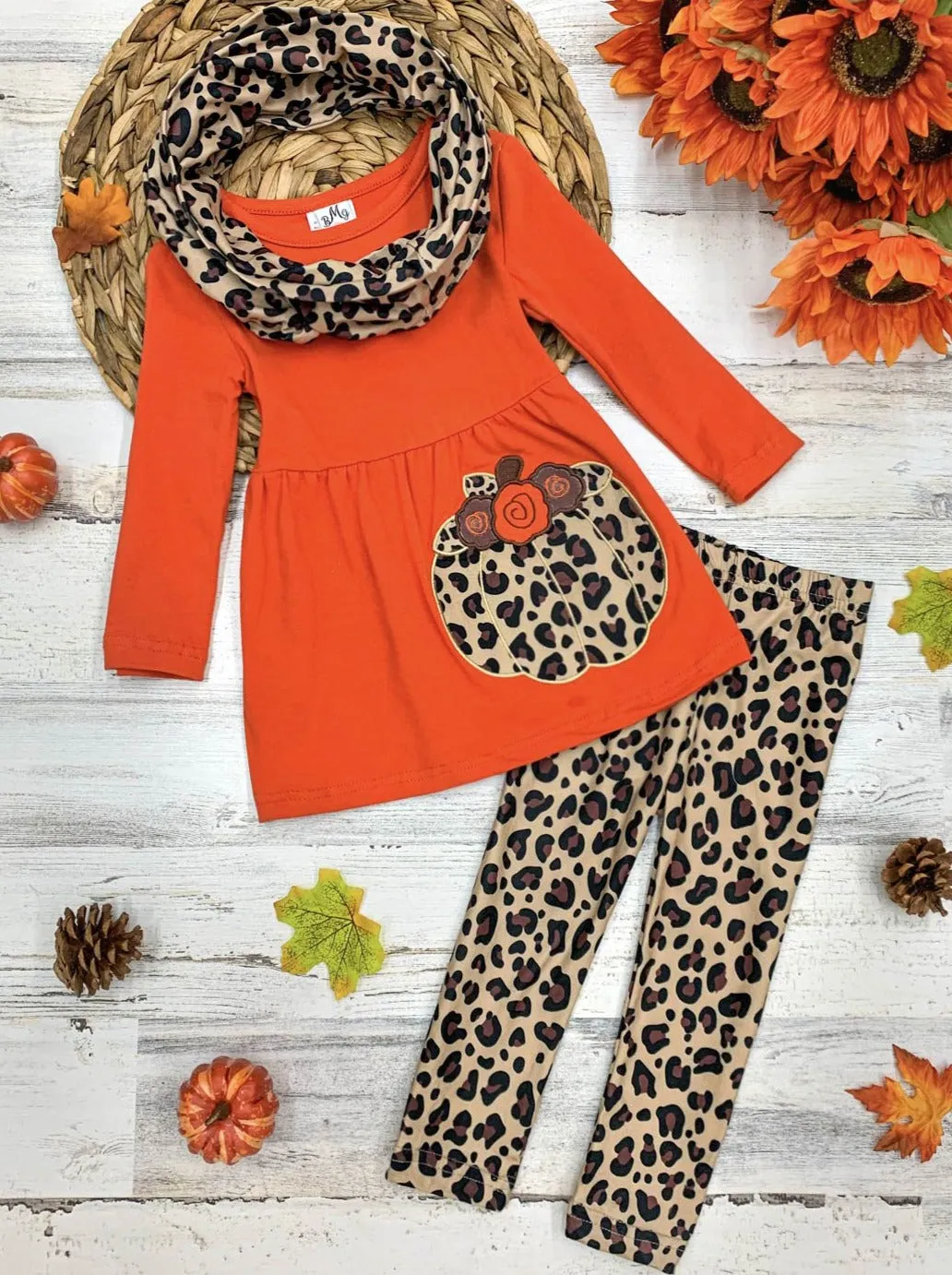 Purrfect Pumpkin Tunic, Leopard Leggings and Scarf Set