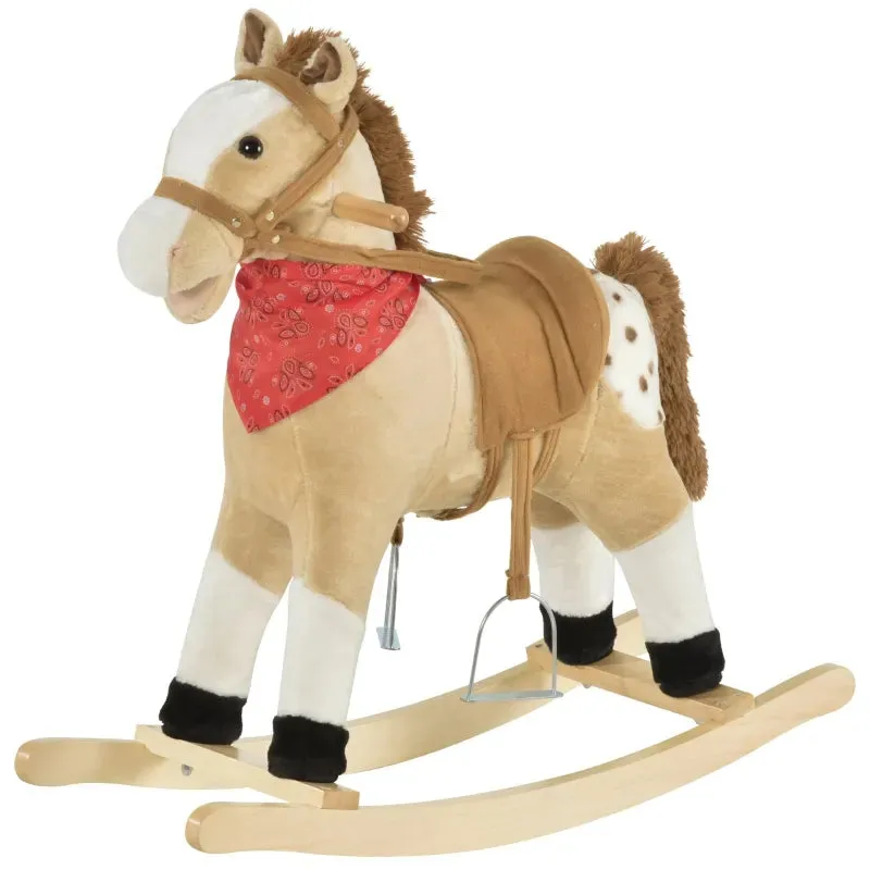 Qaba Kids Plush Ride-On Rocking Horse Toy Cowboy Rocker with Fun Realistic Sounds