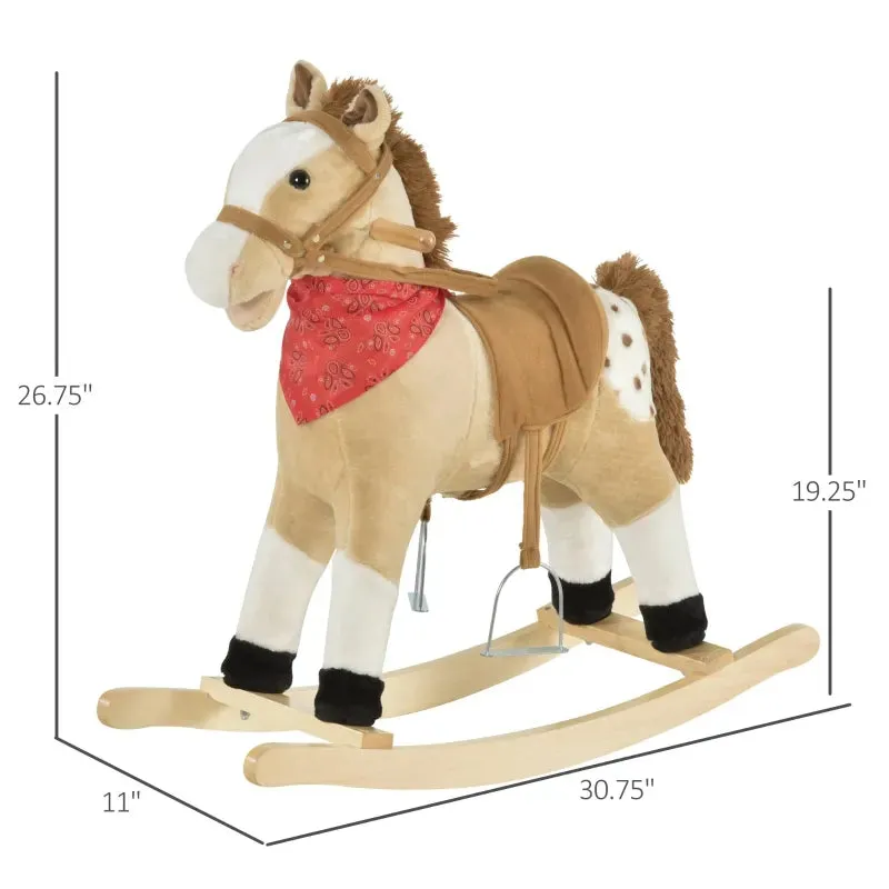 Qaba Kids Plush Ride-On Rocking Horse Toy Cowboy Rocker with Fun Realistic Sounds