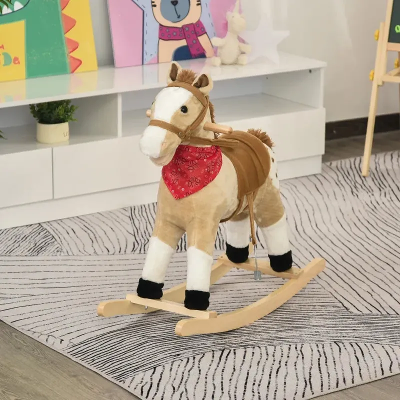 Qaba Kids Plush Ride-On Rocking Horse Toy Cowboy Rocker with Fun Realistic Sounds