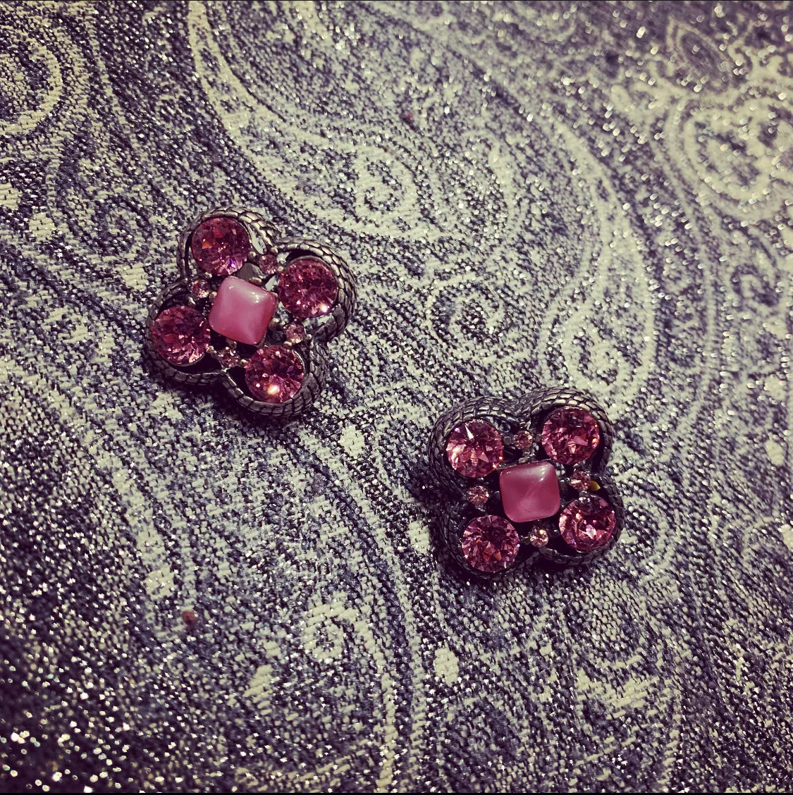 Quatrefoil Pink Silver Clip On Earrings by Askew London