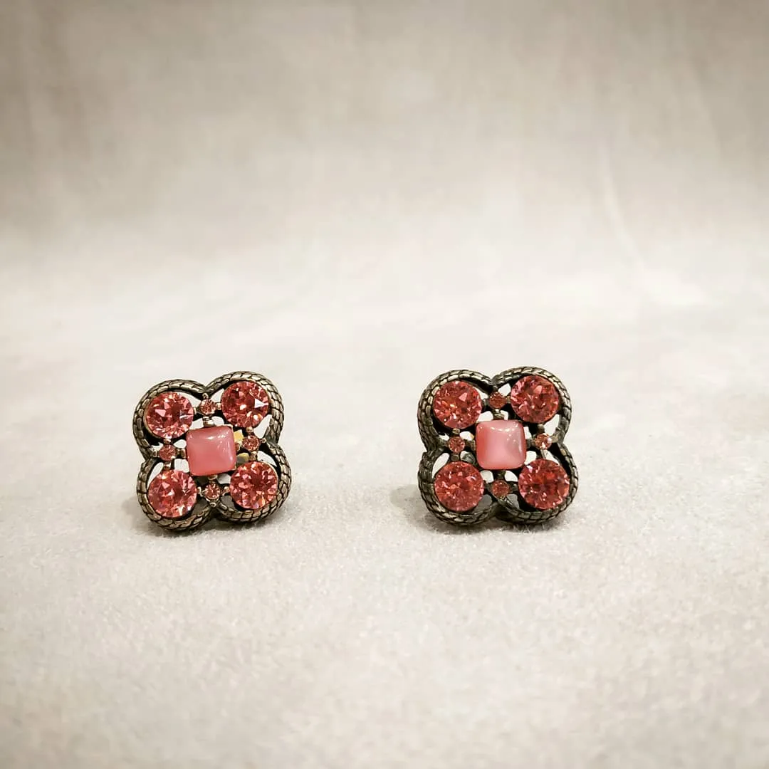 Quatrefoil Pink Silver Clip On Earrings by Askew London