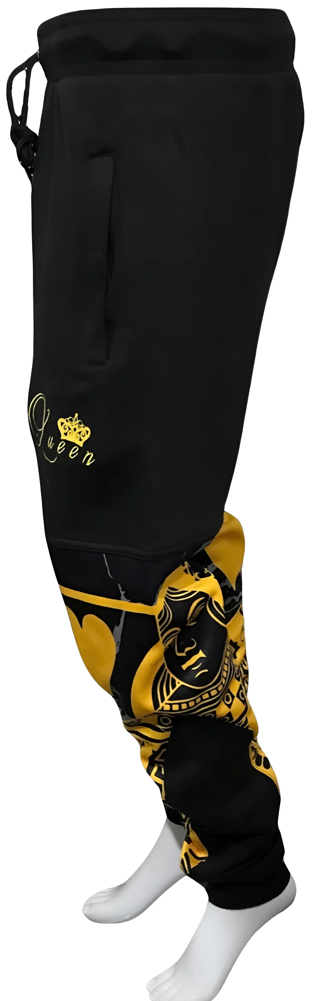 ^QUEEN OF HEARTS^ LUXURY *GOLD* JOGGER SWEATPANTS (CUT & SEW) (EMBROIDERED LOGO)