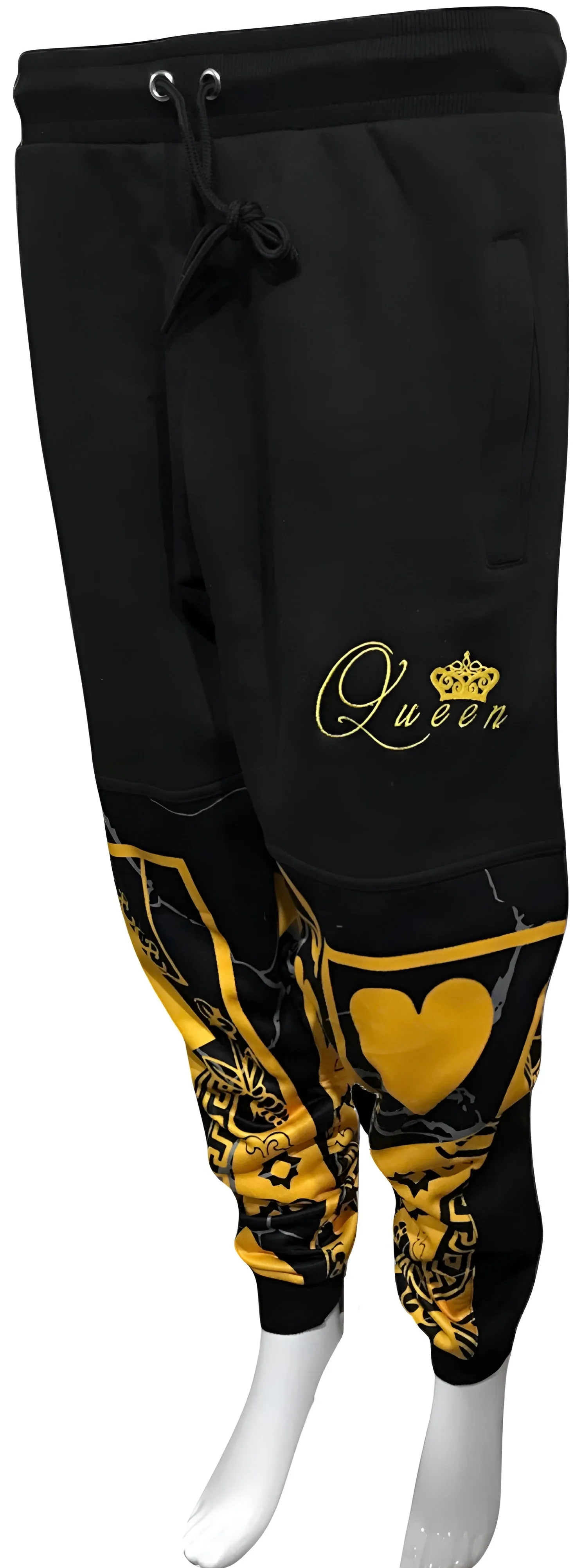 ^QUEEN OF HEARTS^ LUXURY *GOLD* JOGGER SWEATPANTS (CUT & SEW) (EMBROIDERED LOGO)