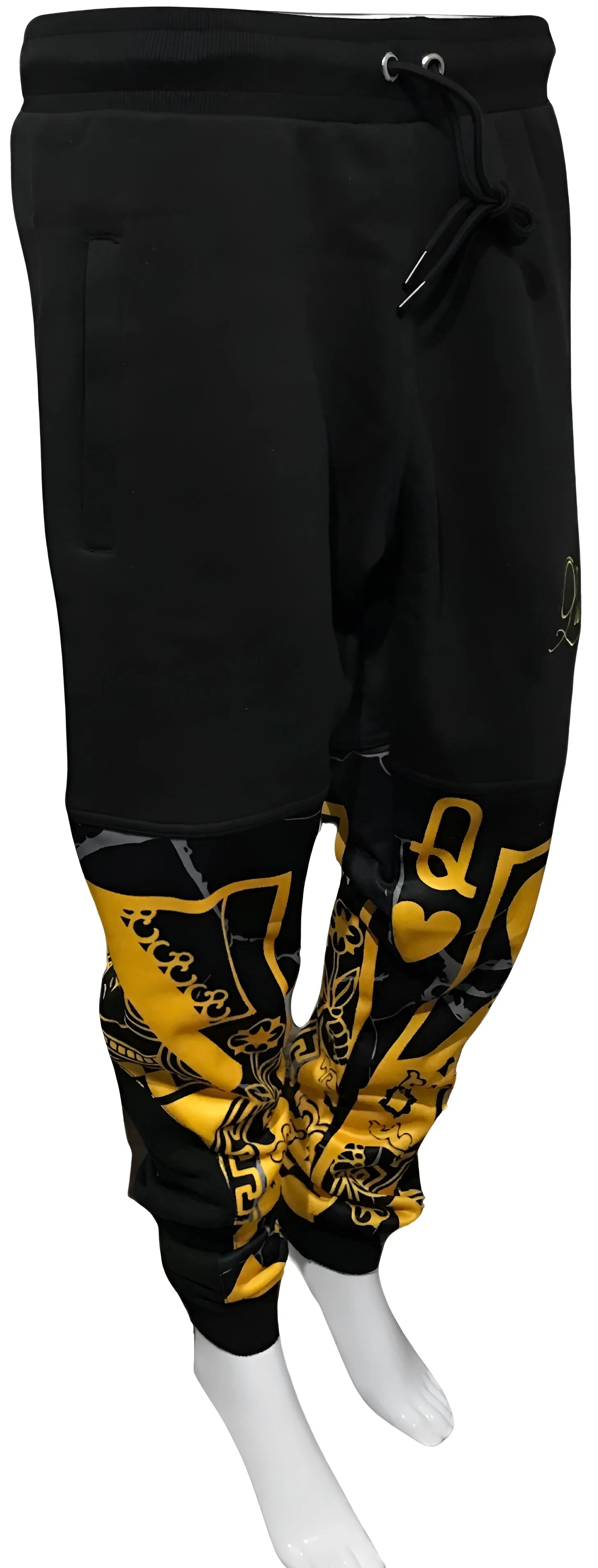 ^QUEEN OF HEARTS^ LUXURY *GOLD* JOGGER SWEATPANTS (CUT & SEW) (EMBROIDERED LOGO)