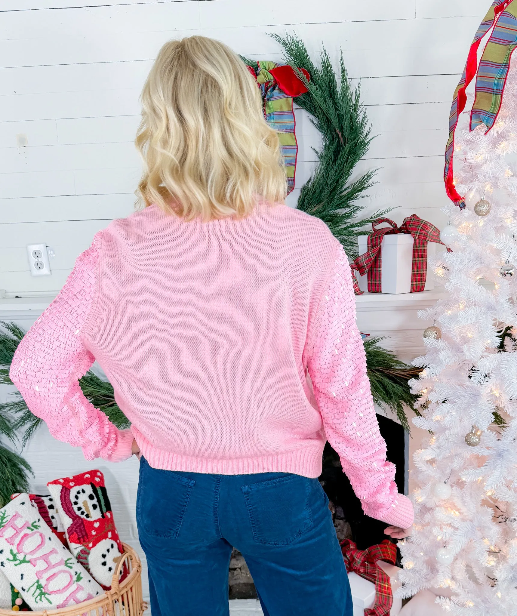 Queen of Sparkles Pink Shard Sequin Sleeve Nutcracker Sweater