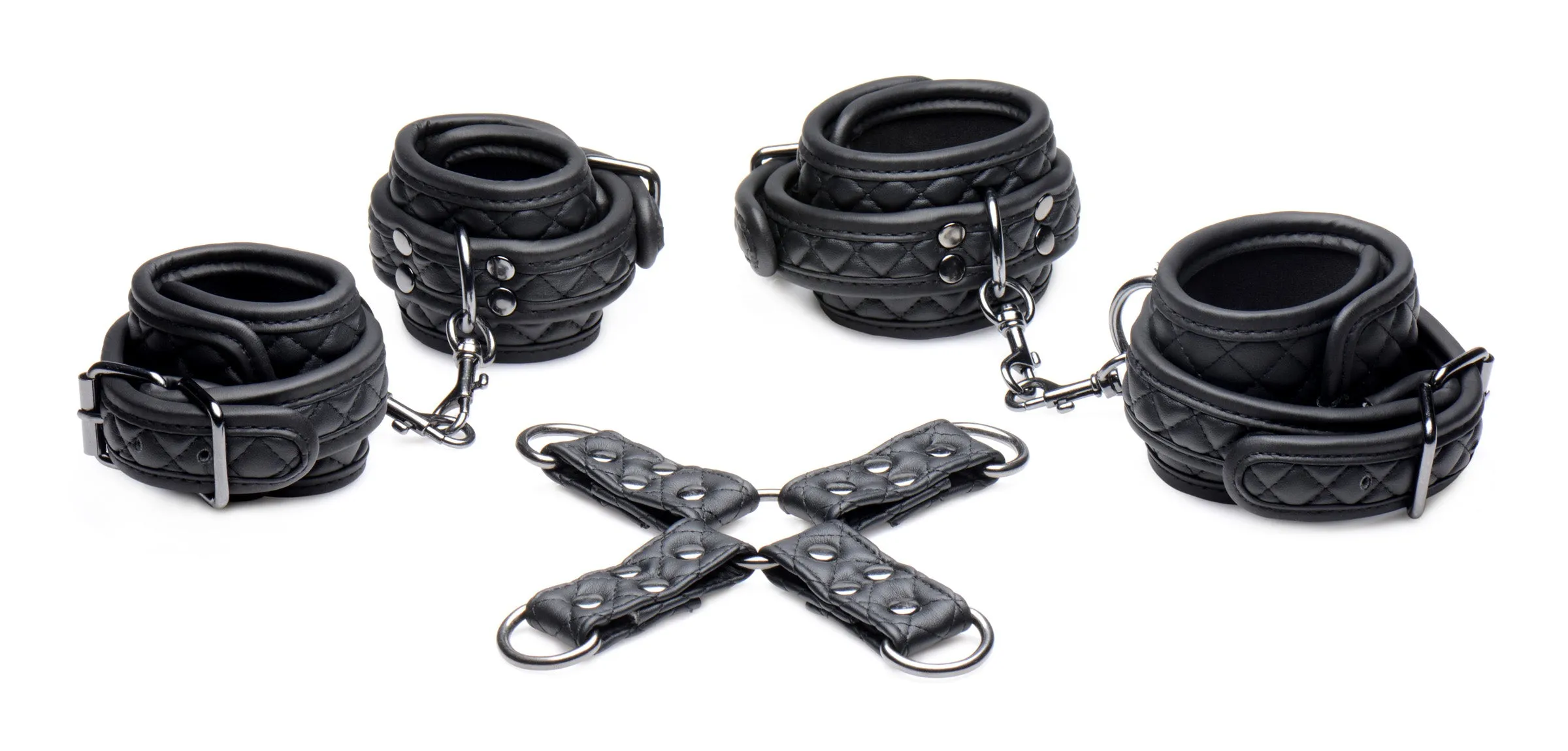 Quilted Cuffs and Hog-Tie Adapter BDSM Gear Set