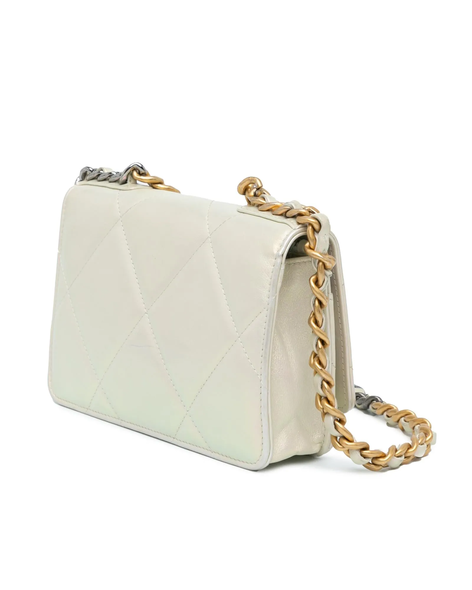 Quilted Iridescent Lambskin Wallet on Chain with Chain-Link Handle