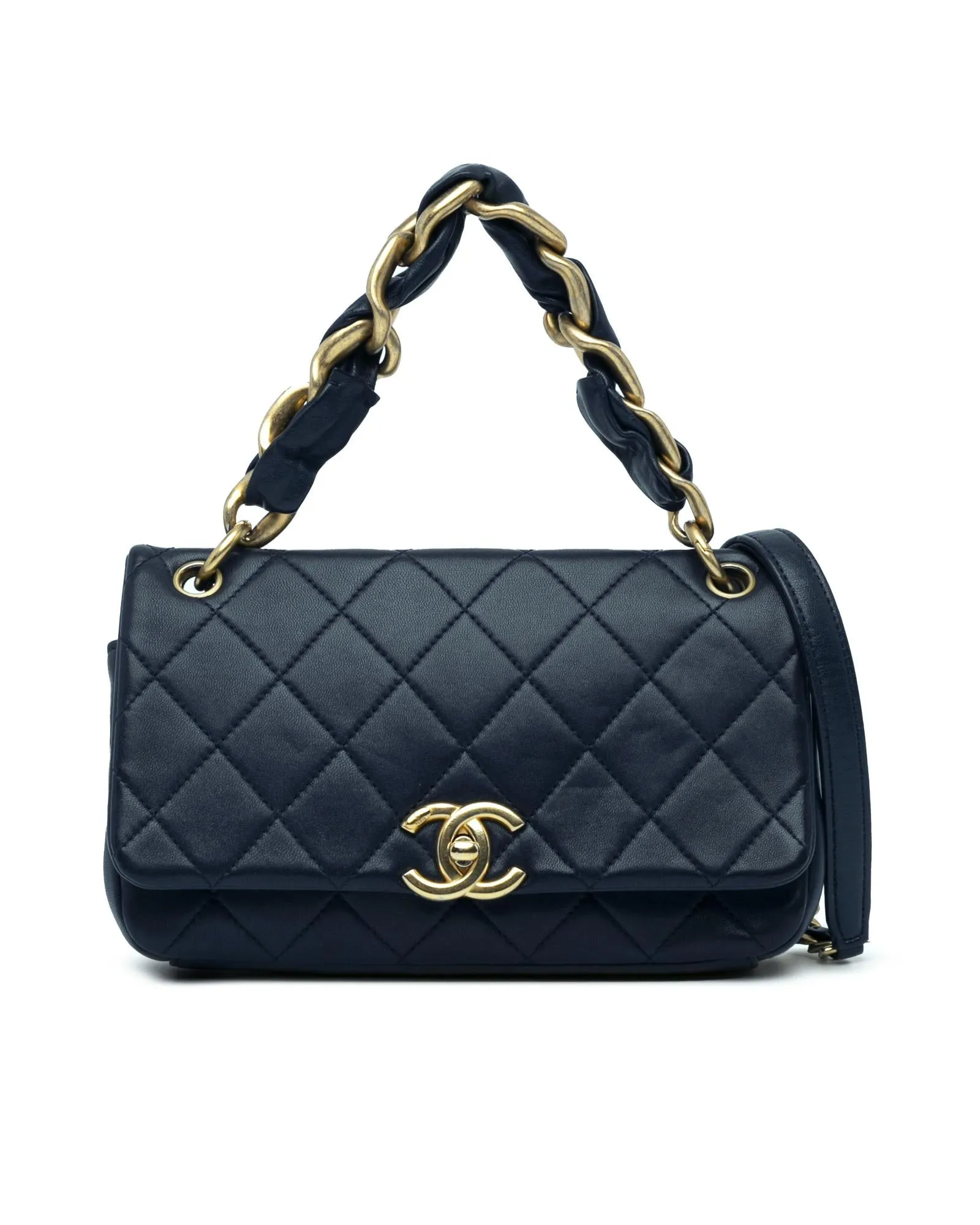 Quilted Lambskin Flap Satchel with Chain Handle