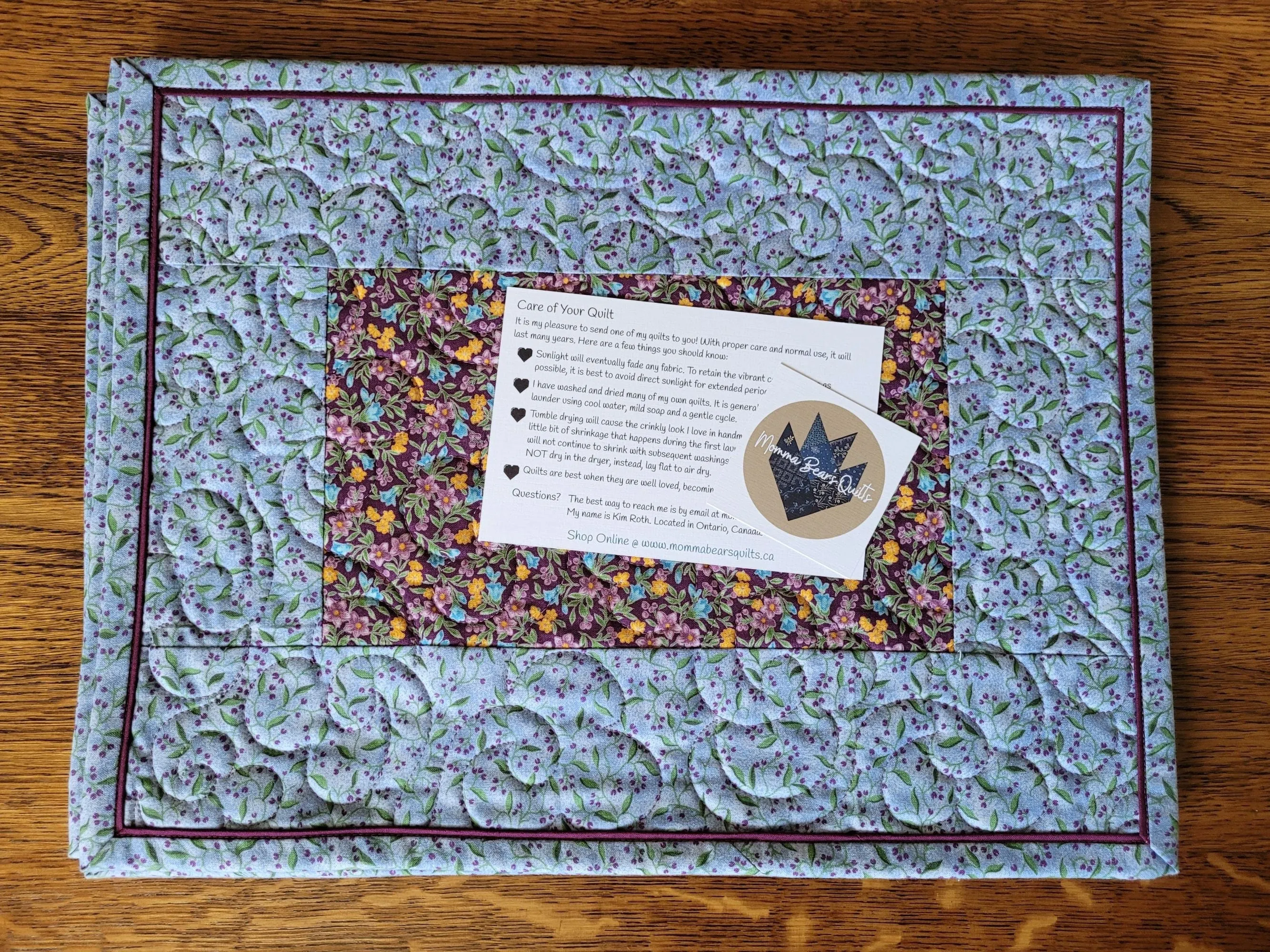 Quilted Summer Placemats, Four Blue Floral Table Mats