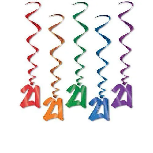 "21" Multi-Color Hanging Whirl Decorations | 5ct