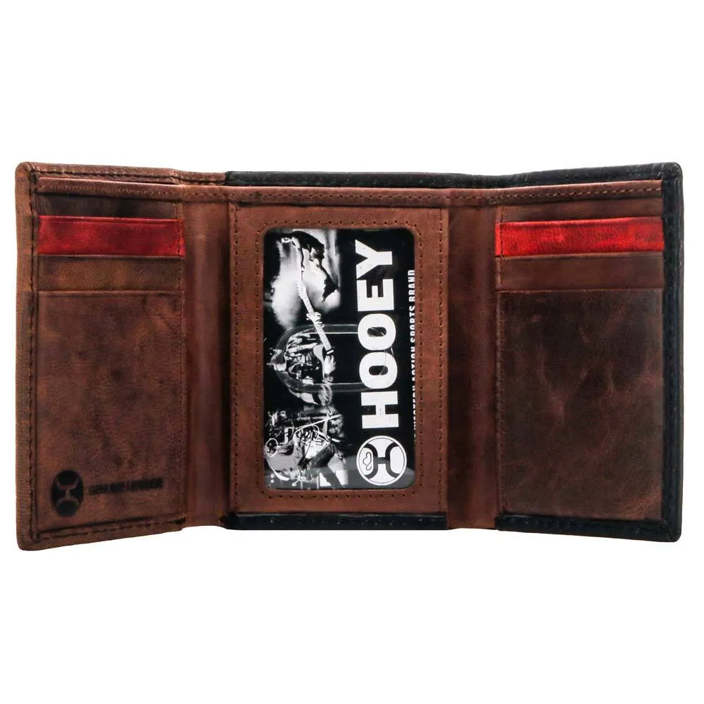 "CHAPAWEE" TRIFOLD HOOEY WALLET IVORY/RED W/LASER CUT AZTEC PRINT