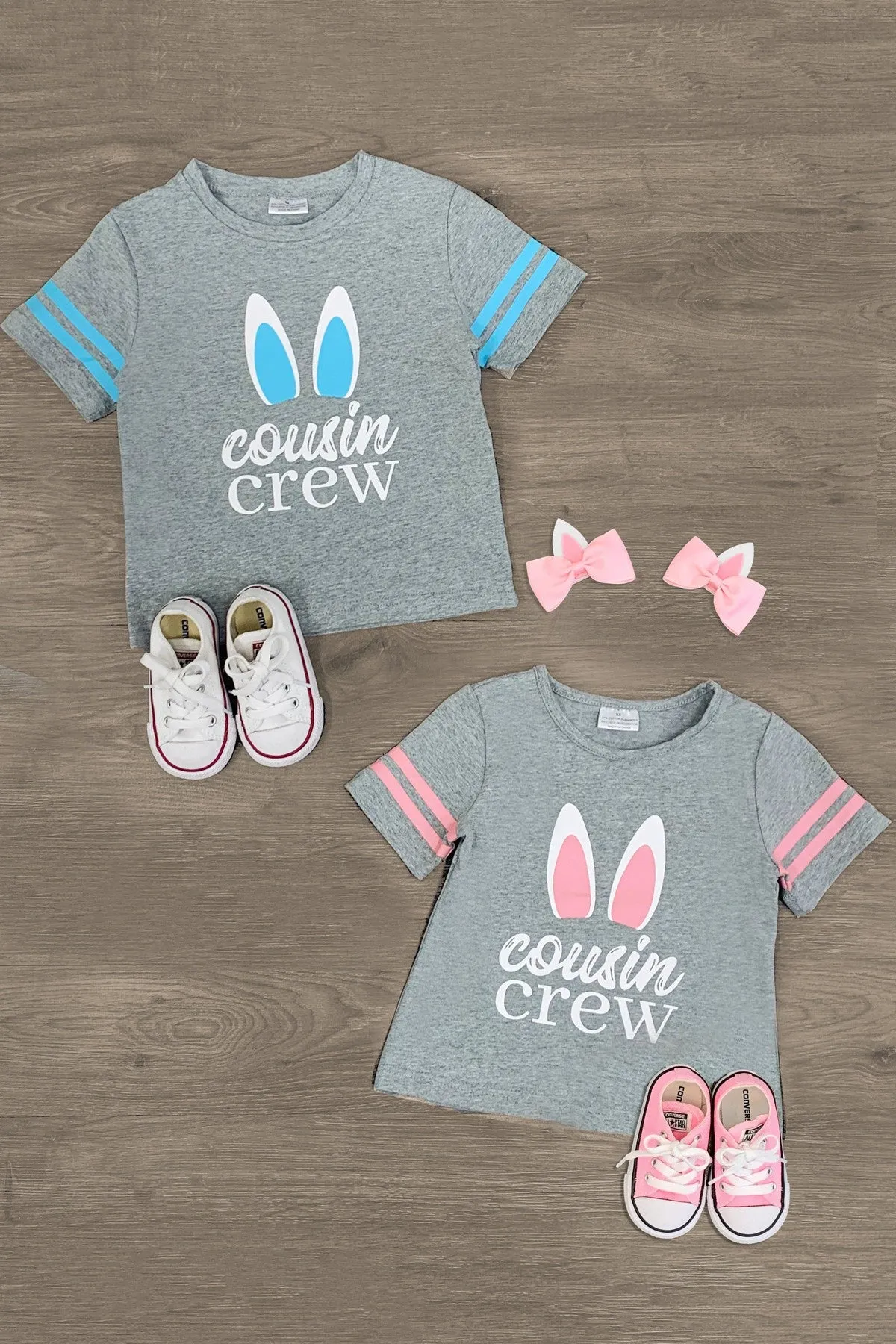 "Cousin Crew" Pink & Blue Bunny Top