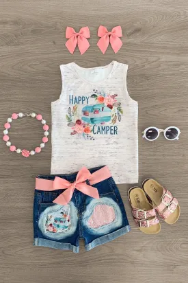 "Happy Camper" Sequin Denim Short Set