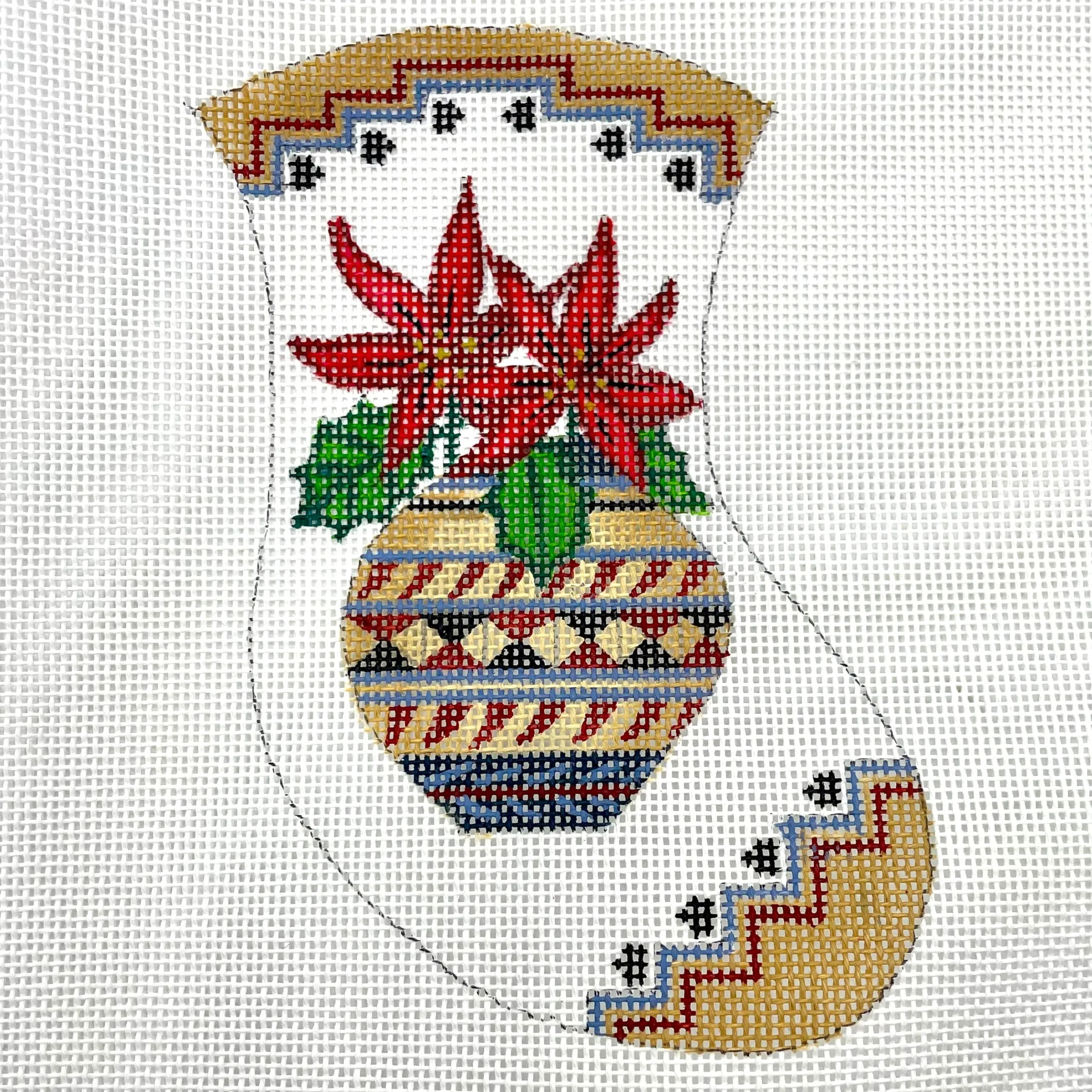 "Poinsettia Vase Stocking" Hand Painted Needlepoint Canvas