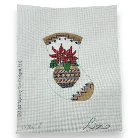 "Poinsettia Vase Stocking" Hand Painted Needlepoint Canvas