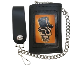 "Skull Top Hat" Tri-Fold Chain Wallet