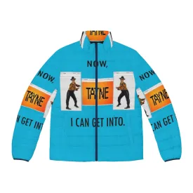 "Tayne-Inspired Puffer Jacket: A Retro Comedy Piece"