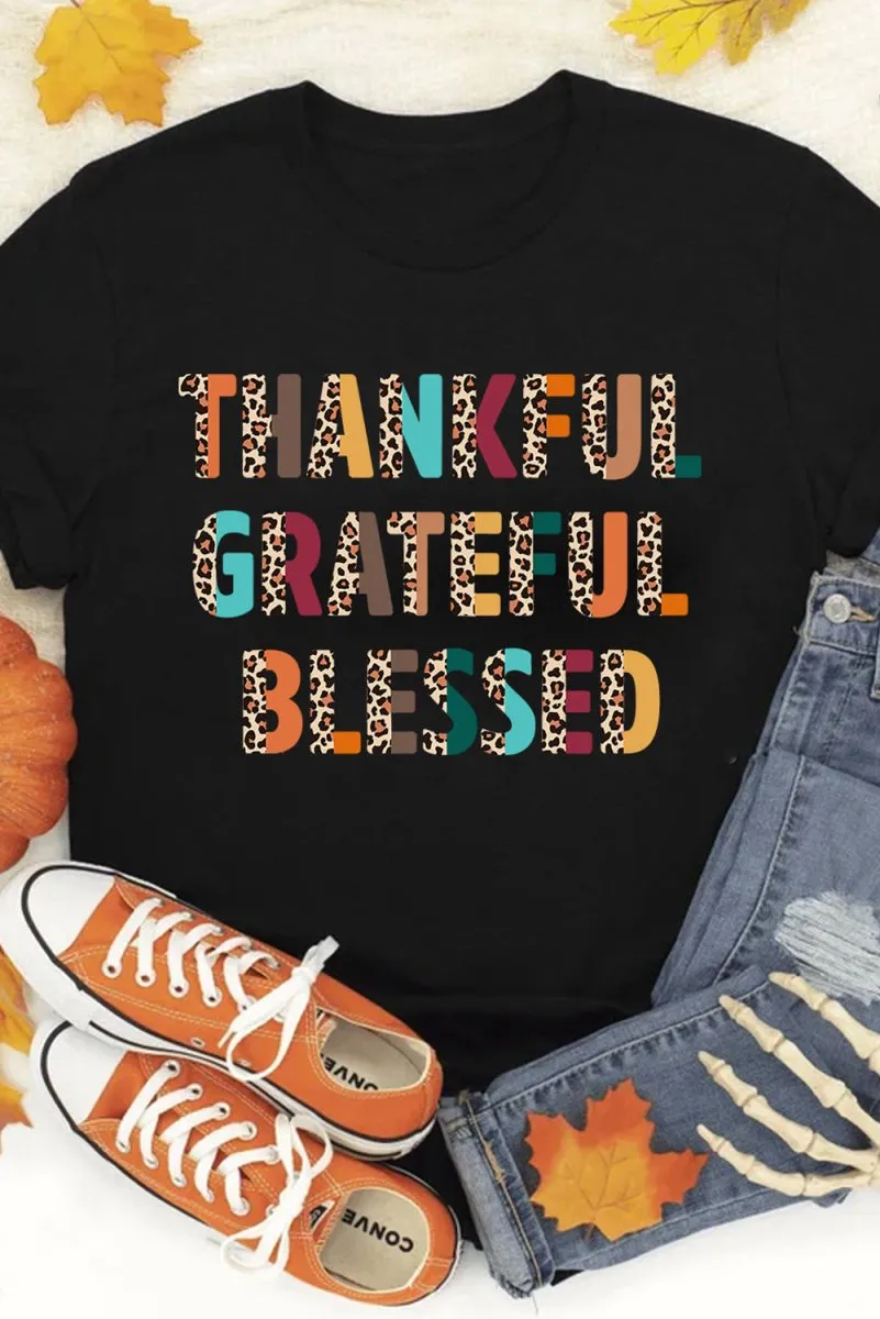 "Thankful Grateful Blessed" Leopard T-Shirt