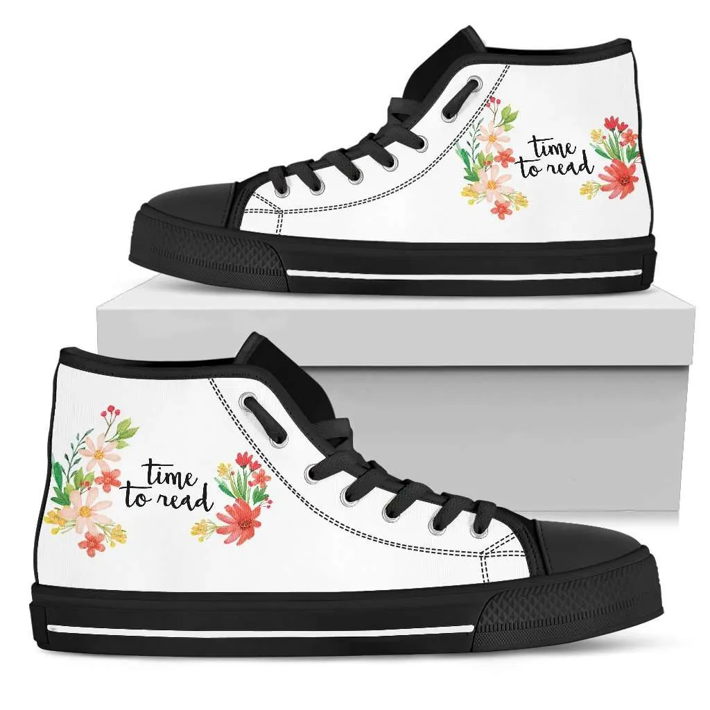 "Time to read"Bookish high top women's shoes