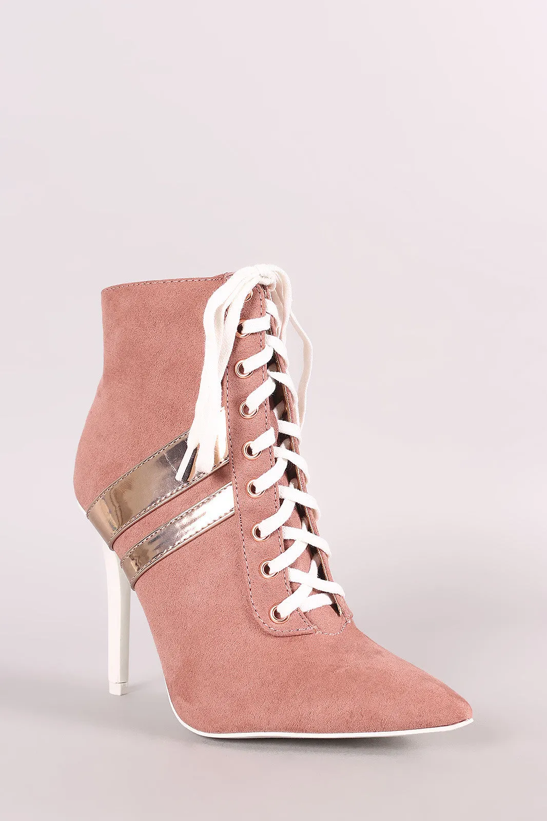 Qupid Sporty Lace Up Pointy Toe Booties