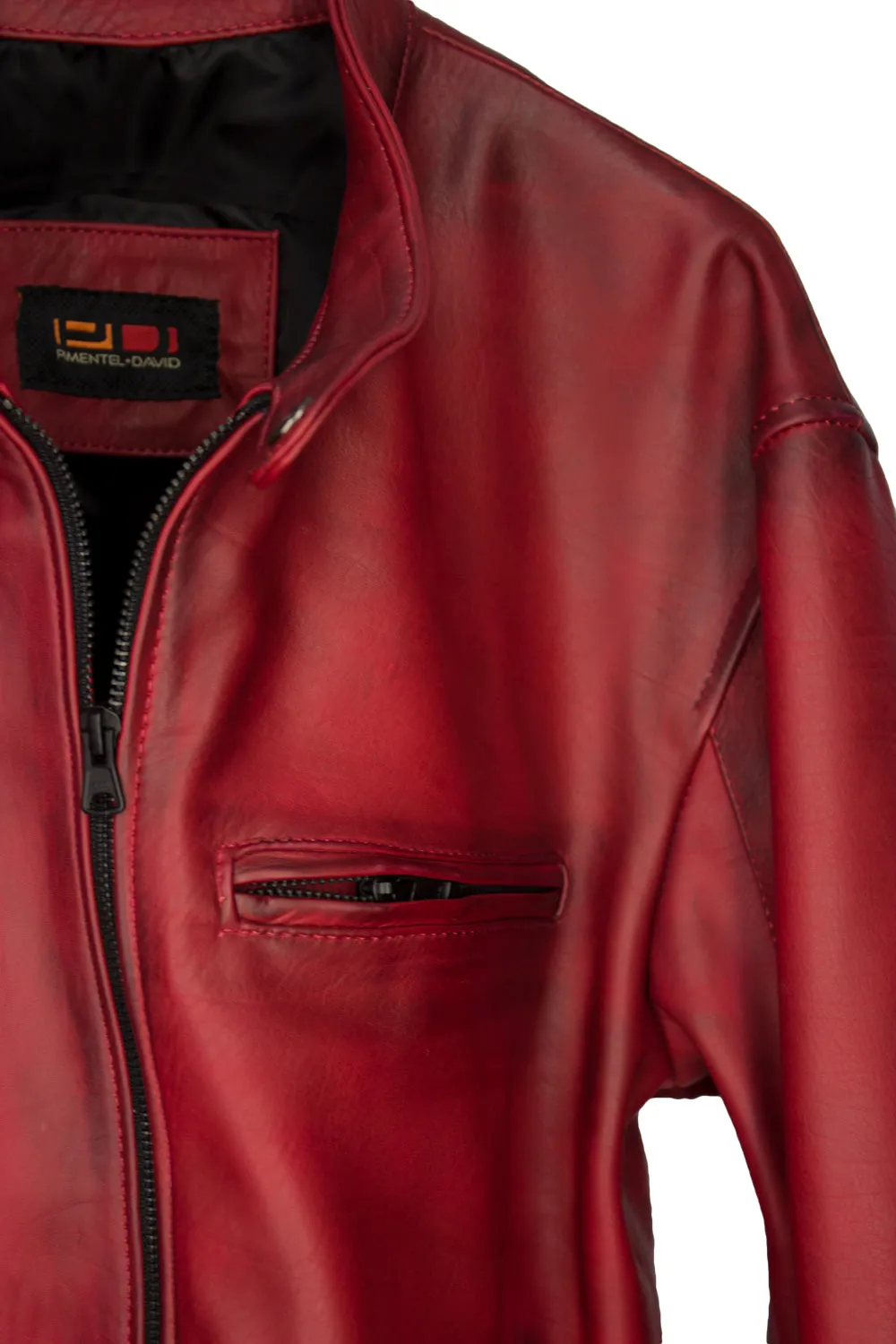 R79 HB Leather Jacket Luxury Cafe Racer Red Vintage Fit Hand Burnished