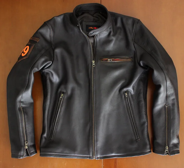 R79 LIMITED Leather Jacket Lambskin Distressed Brown Vintage Fit - Cafe Racer