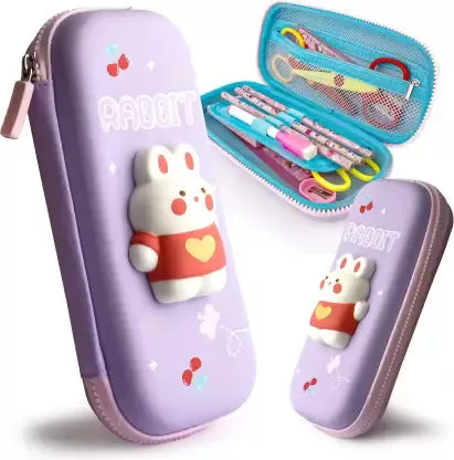 RABBIT CARTOON THEME PENCIL CASE - 3D EVA PENCIL CASE POUCH, MULTIPURPOSE ZIPPER PENCIL CASE FOR KIDS, PEN AND PENCIL BAG FOR SCHOOL KIDS, GIRLS, STATIONERY STORAGE BOX