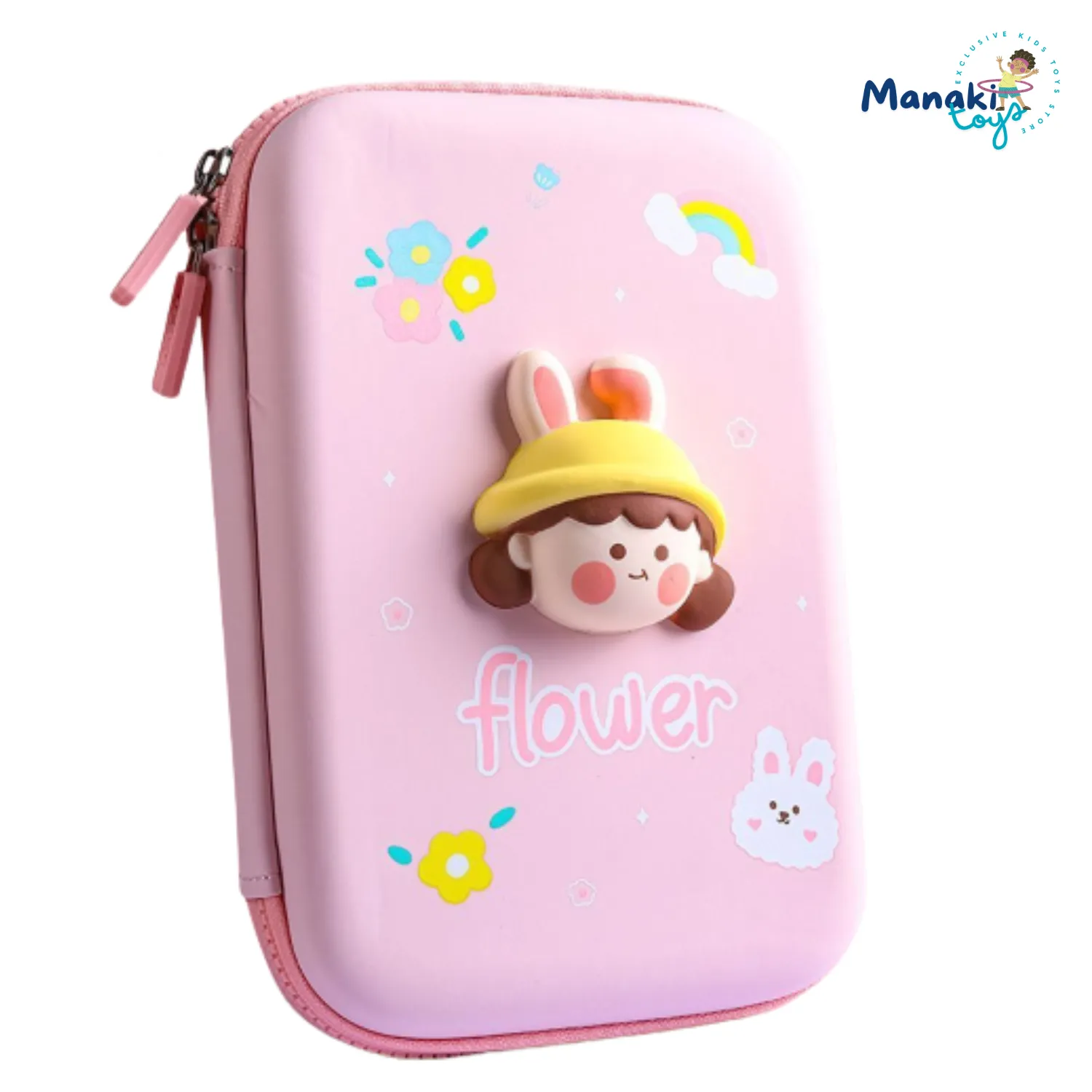 RABBIT CARTOON THEME PENCIL CASE - 3D EVA PENCIL CASE POUCH, MULTIPURPOSE ZIPPER PENCIL CASE FOR KIDS, PEN AND PENCIL BAG FOR SCHOOL KIDS, GIRLS, STATIONERY STORAGE BOX