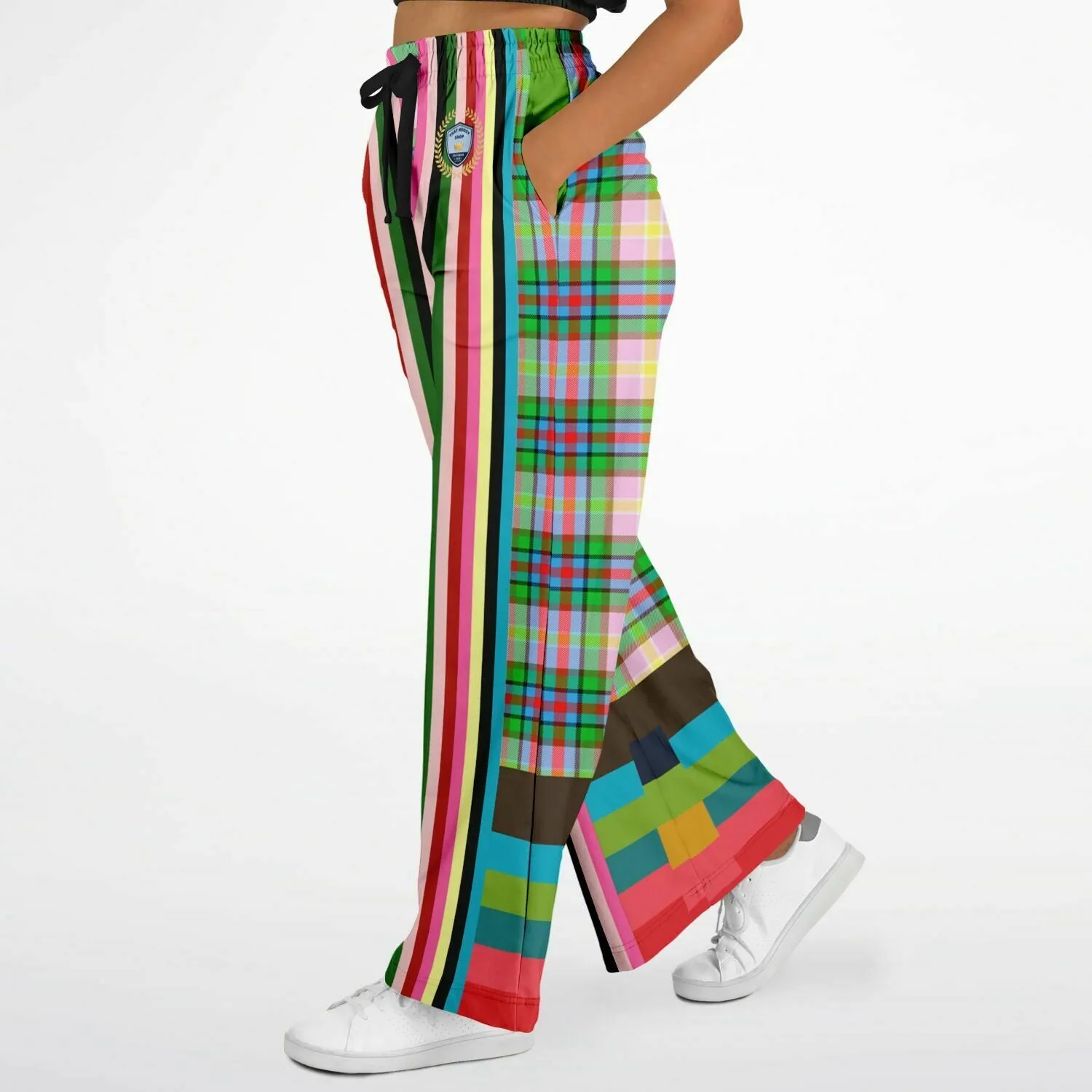 Rainbow Elephant Pink Plaid Rugby Stripe Eco-Poly Wide Leg Pants