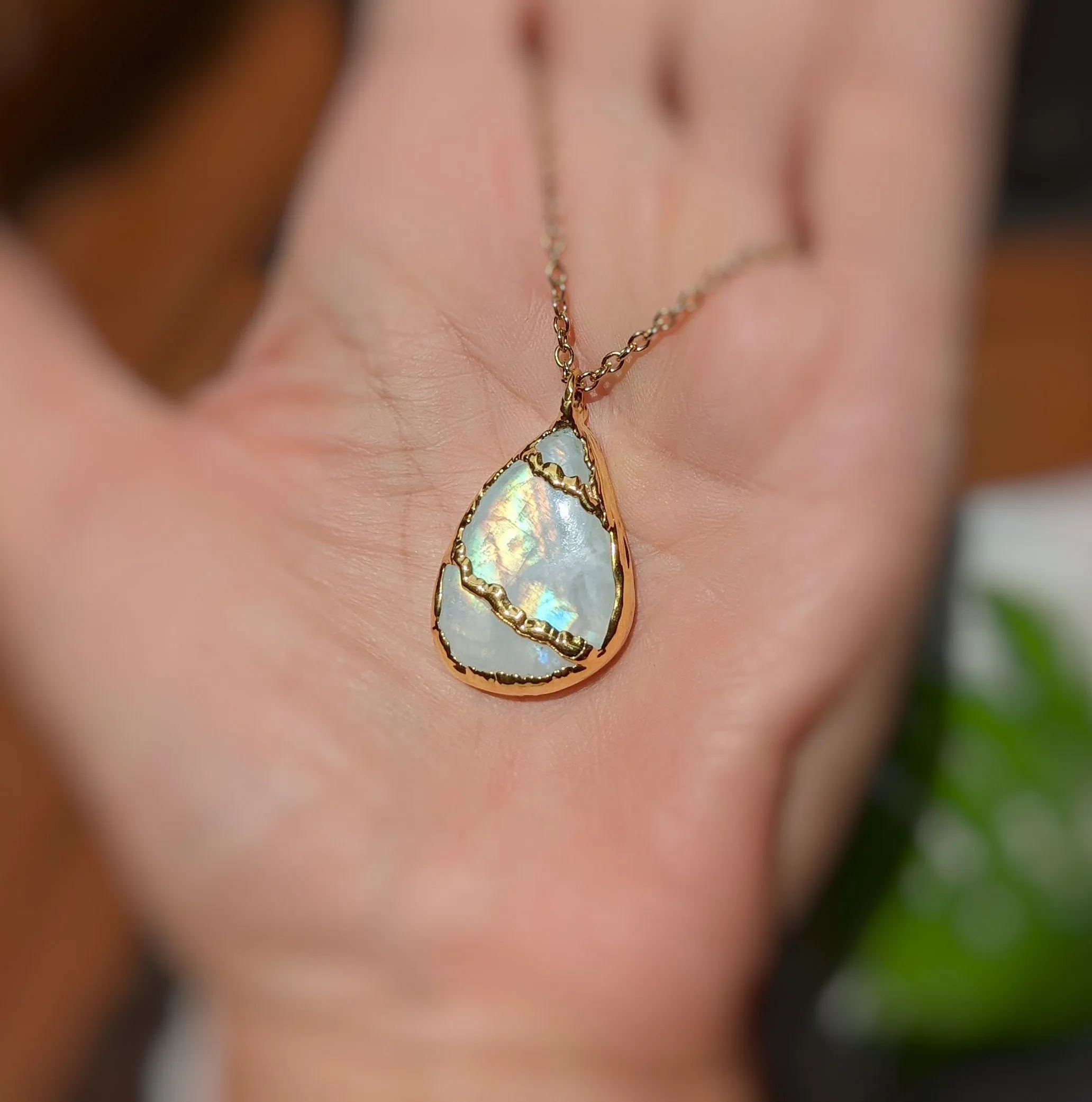 Rainbow Moonstone Kintsugi necklace