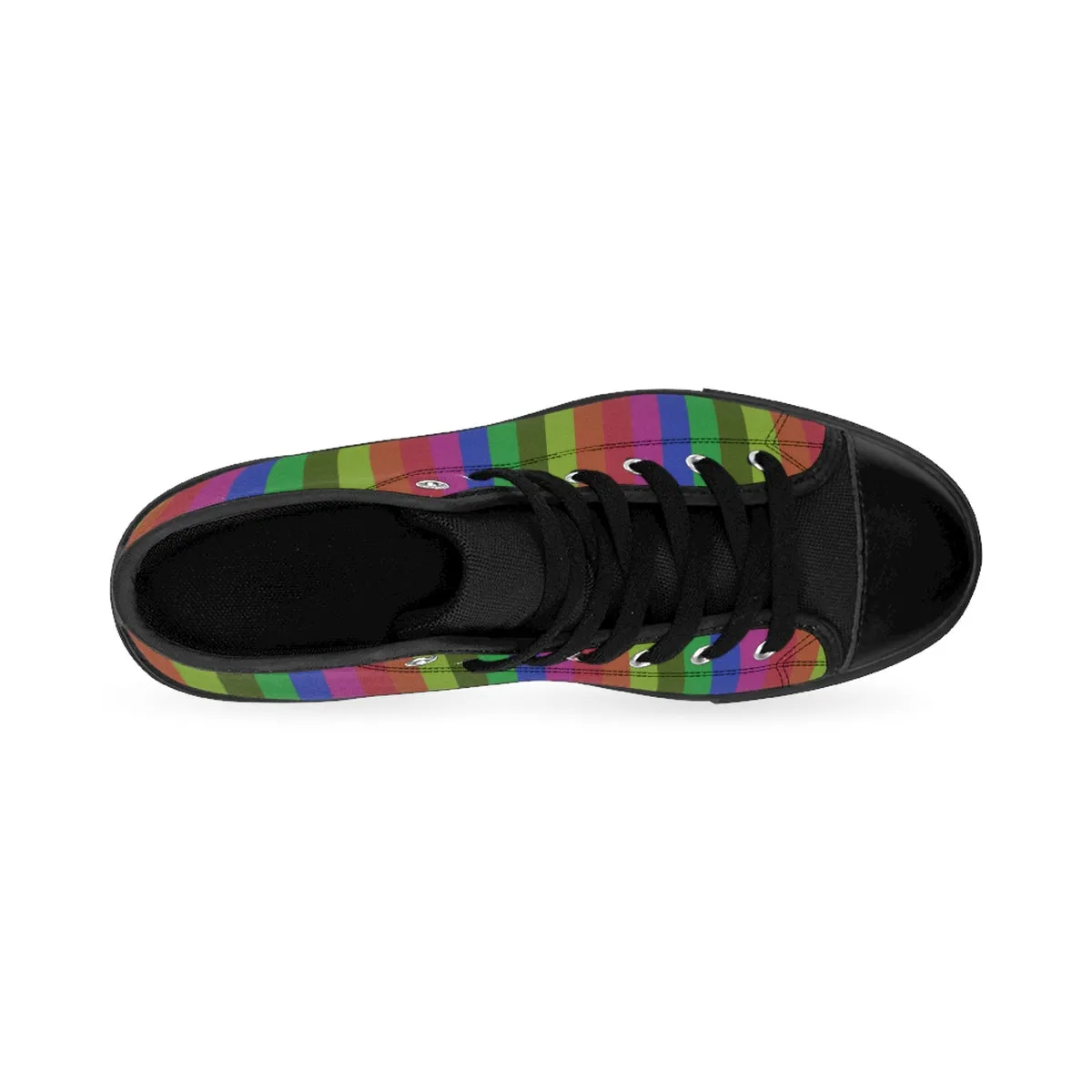 Rainbow Stripe Men's Sneakers, Gay Pride Nylon Canvas High-top Fashion Sneakers Shoes