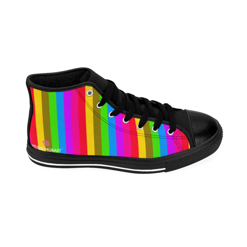 Rainbow Striped Men's High-tops, Gay Pride Parade Stripes High Top Sneakers For Good Looking Gay Men