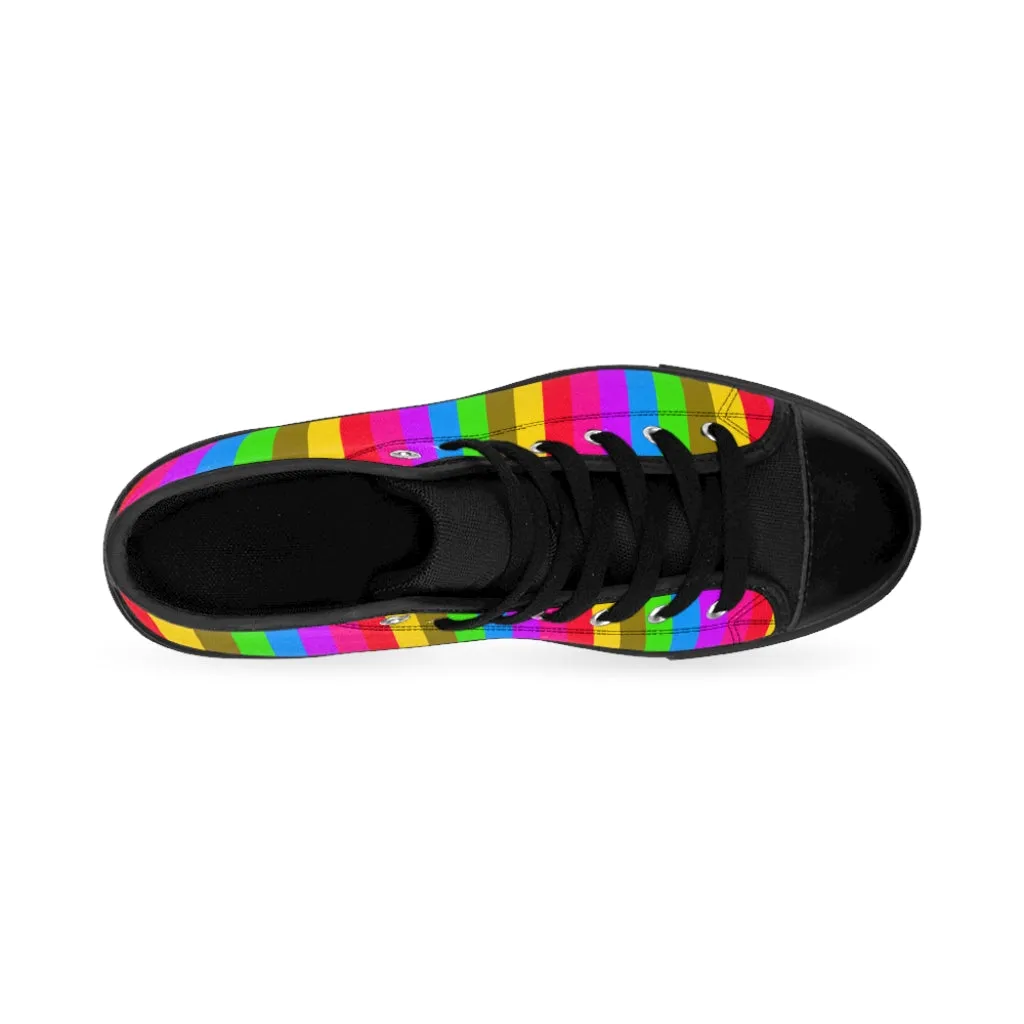 Rainbow Striped Men's High-tops, Gay Pride Parade Stripes High Top Sneakers For Good Looking Gay Men