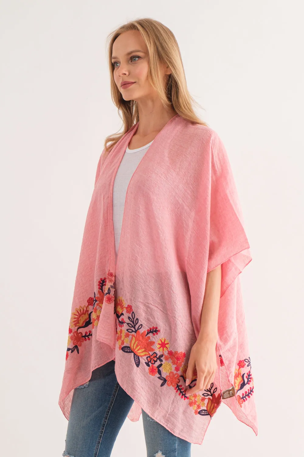 RAJ ARABELLA WATERMELON BORDER EMBROIDERED KIMONO